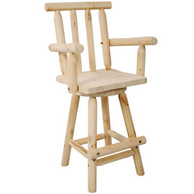 Tabouret de bar rustique en bois de sapin avec repose-pieds et accoudoirs larges, chaise bistro pour cuisine, salle à manger, pub, brun clair | Idée de cadeau