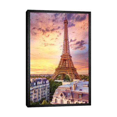 Romantic Sunset Eiffel Tower Paris by Susanne Kremer - Print on Canvas