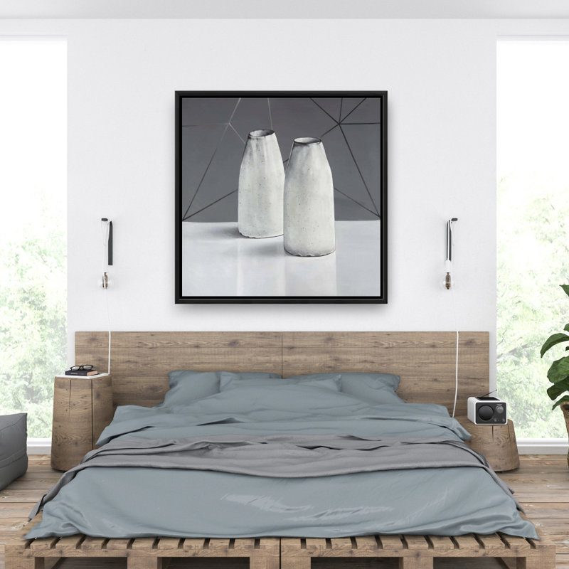 Vases - Nature morte, toile encadrée monochrome pour la décoration intérieure, H 37,25 po x l 37,25 po