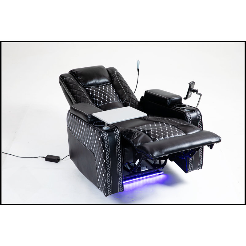 Fauteuil inclinable Power Zero Gravity avec fonctions multifonctionnelles - Accoudoir de rangement et porte-gobelet - Table pour ordinateur portable et support pour téléphone - Lampe de lecture et DEL - Inclinaison à position infinie pour le salon et le bureau