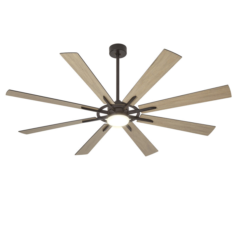 66 inch 8-Blade Ceiling Fan with LED Light Remote App Control Reversible Two-tone Fan Blades Black & Light Wood Grain, 66"