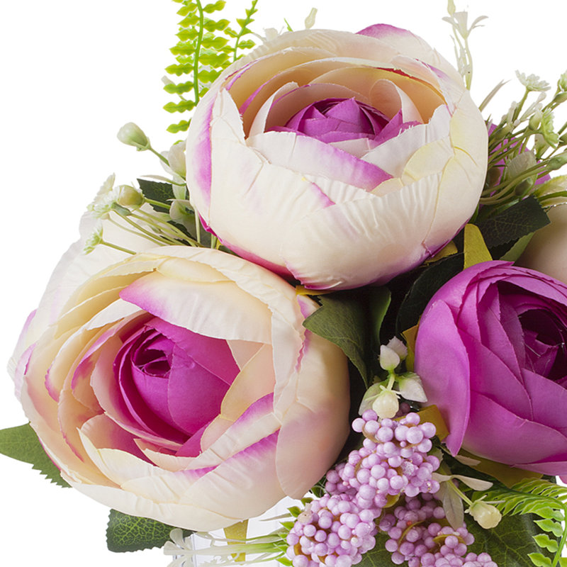 Arrangement floral pivoines en soie dans un vase, Mauve / beige