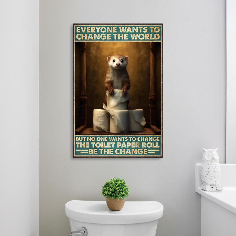 Loutre, papier toilette, rouleau sur toile, impression, H 36 po x l 24 po x P 1,25 po