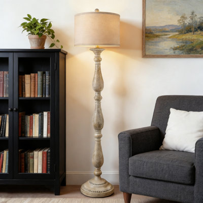 Vintage Floor Lamp, Farmhouse Standing Lamp With Rotary Switch And Linen Shade