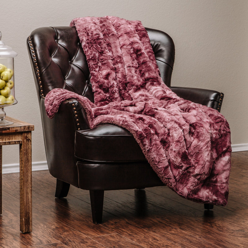 Dark Rose Faux Fur Reversible Sherpa Throw Blanket