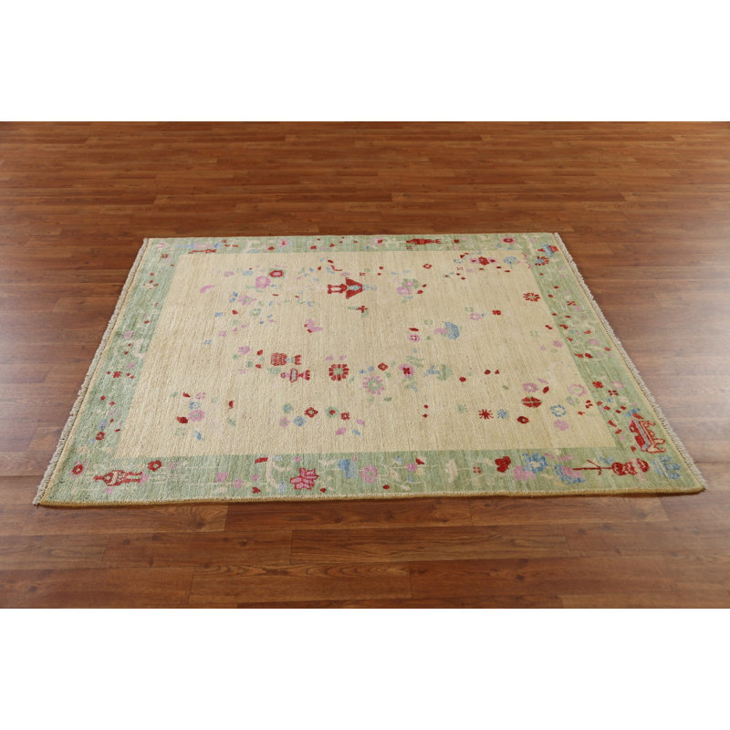 Tapis de style oriental végétal noué à la main 4 x 5 Art Deco
