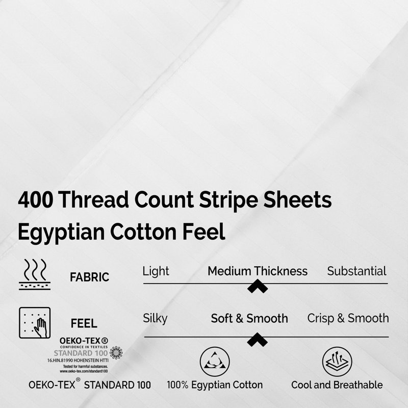 White Full Egyptian Cotton Deep Pocket Striped Sheet Set