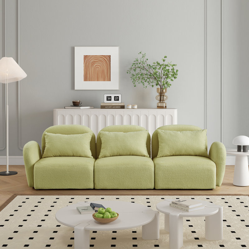 Upholstered Sofa, 28.3" H x 94" W x 34.2" D, Light Green 100% Polyester