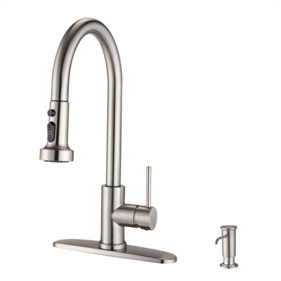 Stainless Steel Pull Down Kitchen Faucet With Soap Dispenser Brushed Nickel
