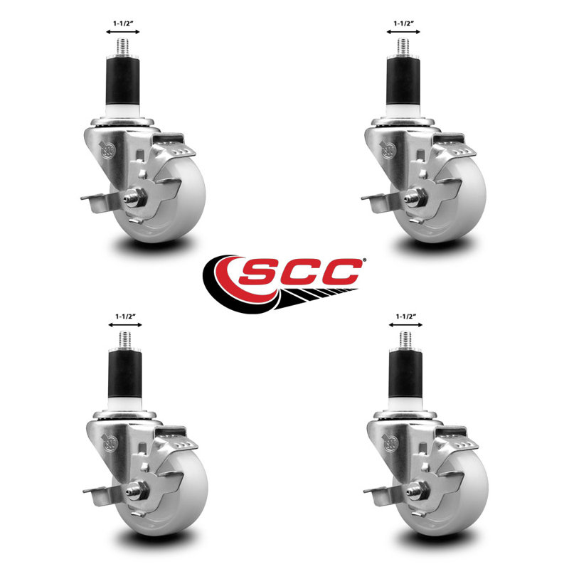 3 Inch Nylon Swivel 1-1/2 Inch Expanding Stem Caster Set with Brake SCC