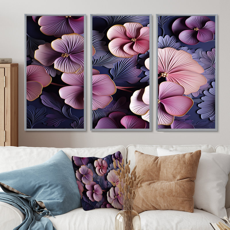 Momordique - Ensemble de décorations murales violettes, Encadrement argenté, H 40 po x l 60 po x P 1 po