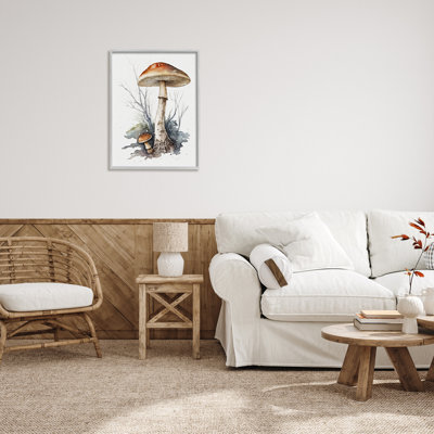 Bb-064-Champignon aquarelle éclaboussure encadrée sur bois