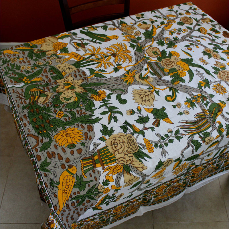 Nappe 100% coton Floral Tree of Life, Gris / jaune