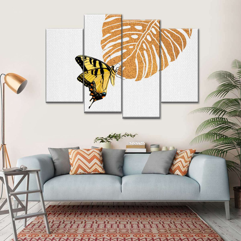 Papillon Monstera, ensemble de 4 reproductions sur toiles 4 pièces, H 22 po x l 36 po x P 1 po