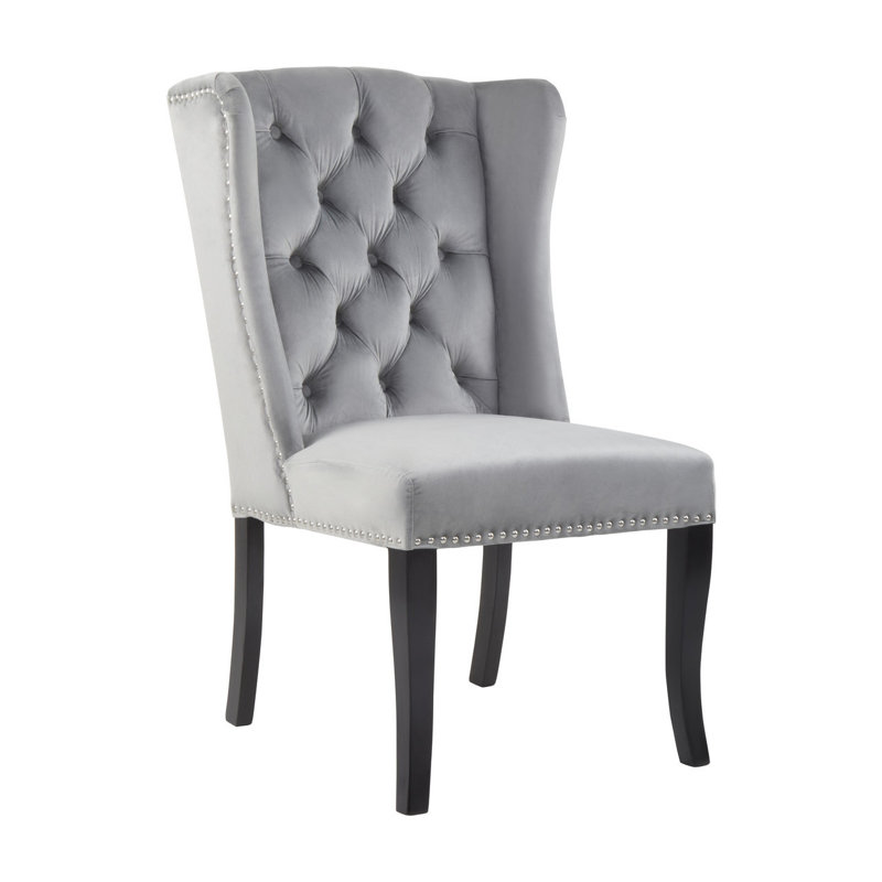 Otsego 52cm H Tufted Velvet Upholstered Side Chair, Grey