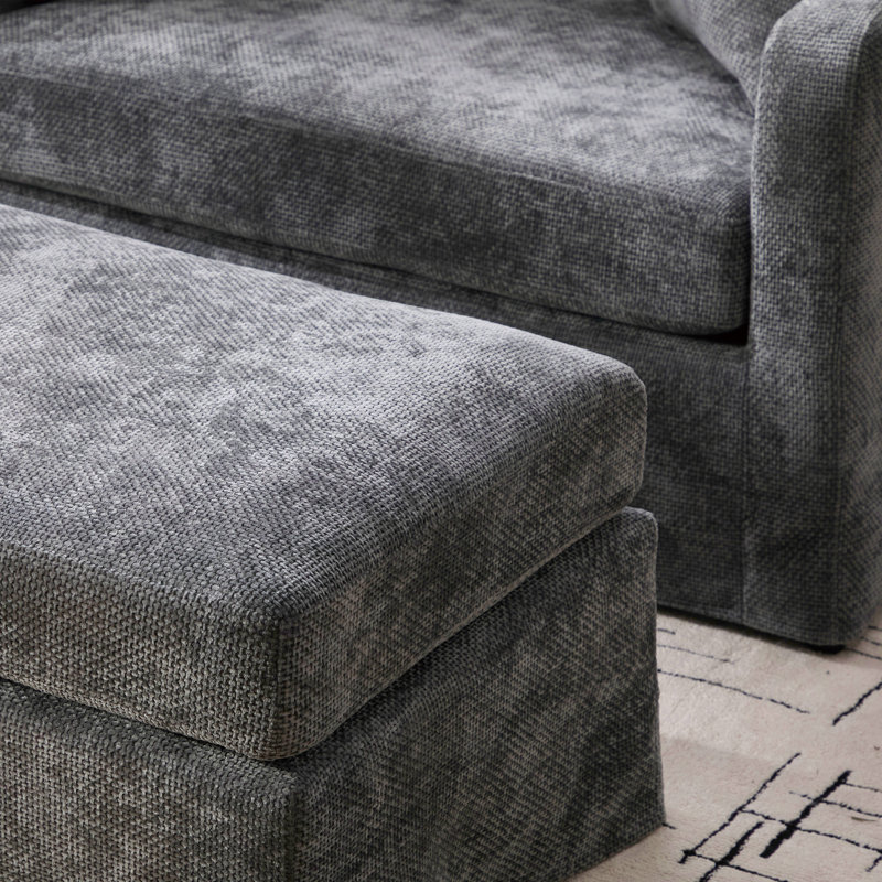 43.9" W Chenille Slipcovered Accent Armchair With Storage Ottoman, Charcoal