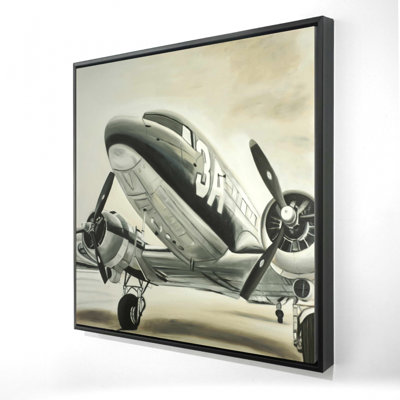 Toile encadrée noire rétro avion | Décoration intérieure