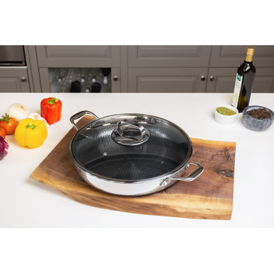 Livwell DiamondClad 14-inch Hybrid Nonstick Stainless Steel Everything Fry Pan Skillet with Tempered Glass Lid