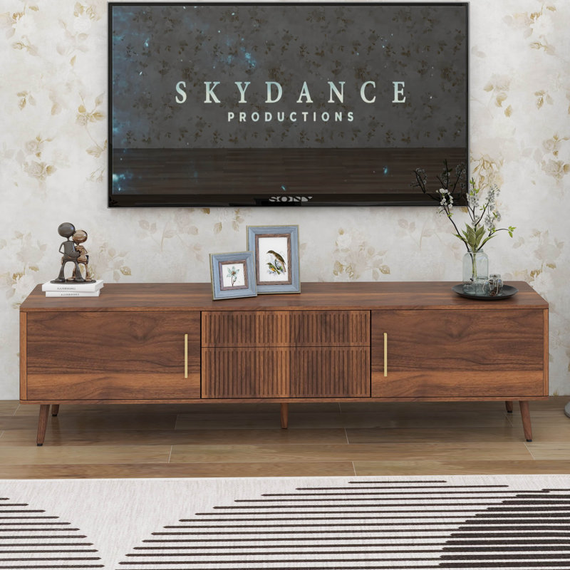Mid Century TV Stand, Media Console With Storage, 2 Cabinets & 2 Drawers, Walnut
