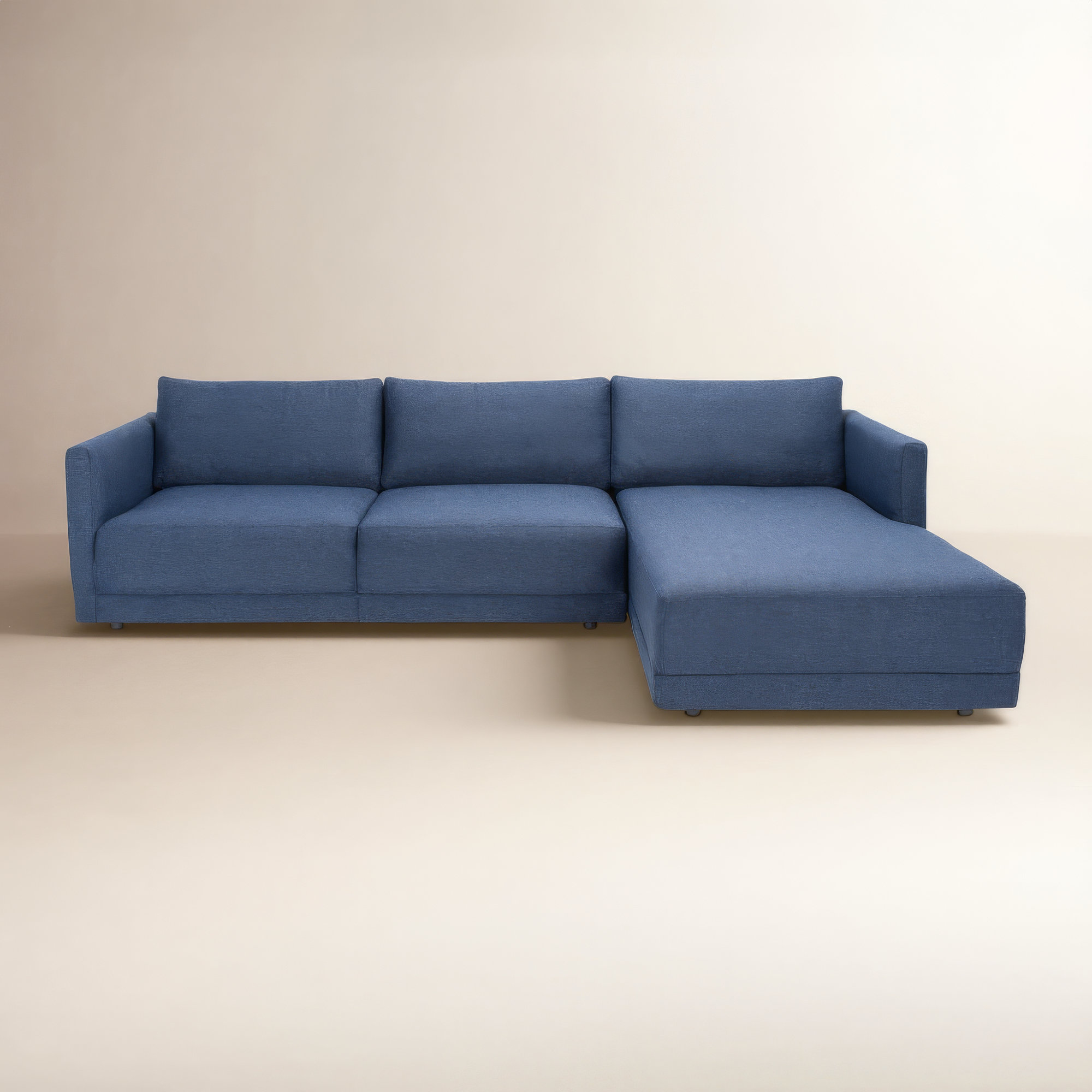 Kayden Upholstered Chaise L-Sectional, Right Hand Facing, Dark Blue Linen Blend