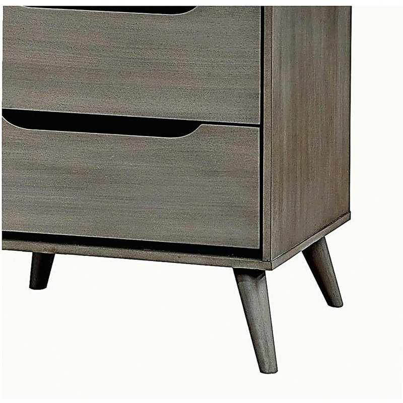 Table de chevet Mid-Century moderne de couleur grise 1pc avec pieds fuselés et 2 tiroirs, Gris