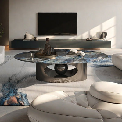 Table basse italienne ovale en pierre micro-cristalline