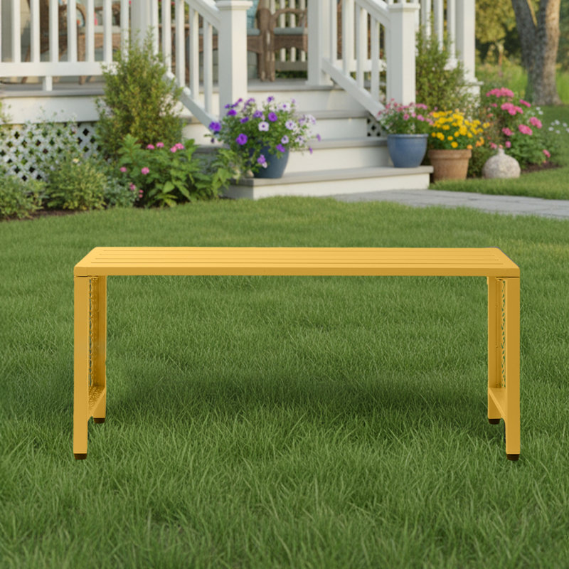 Banc de patio en métal 39,3 pouces, Jaune