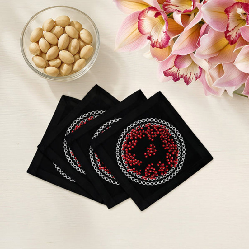 Square Napkins, Red Black