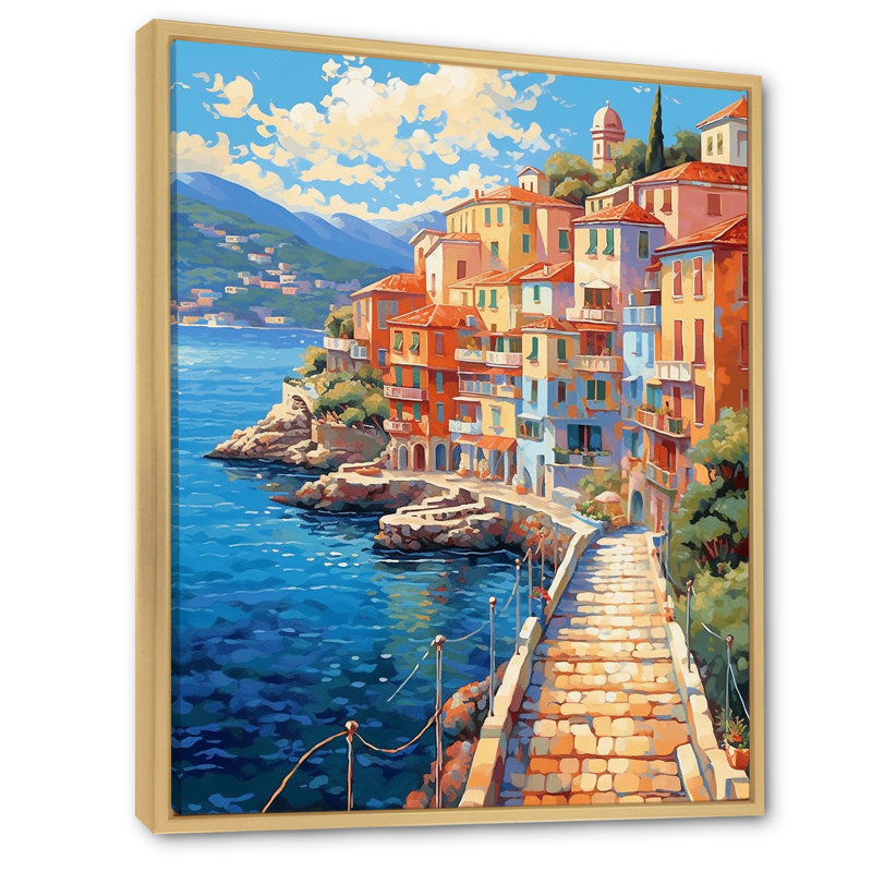 «Beautiful Port In Italy», reproduction sur toile, Cadre naturel flottant, H 44 po x l 34 po x P 1,5 po