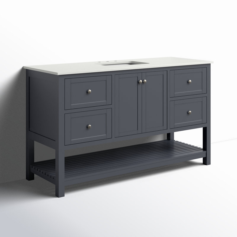 Ensemble de meuble-lavabo simple 60 po Binne, Gris marine, Blanc d'ingénierie