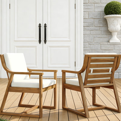 Chaise de salle à manger d'extérieur en bois d'acacia avec coussins amovibles (ensemble de 2)