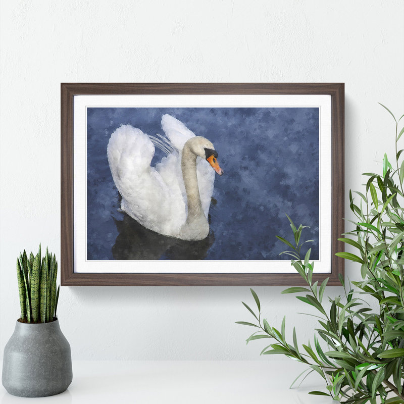 White Swan Vol.2 - Picture Frame Painting, Walnut Framed, 48cm H x 65cm W x 2cm D