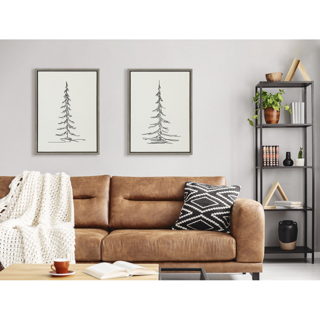Drumheller Minimalist Evergreen Trees Sketch 1 and Minimalist Evergreen Trees Sketch 2 by The Creative Bunch Studio - 2 Piece Floater Frame Drawing Print Print Set on Canvas Lark Manor™ 