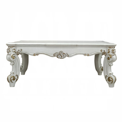Table basse rectangulaire avec perle antique et décorative - ajoute de la grâce à l'espace classique avec volutes élégantes