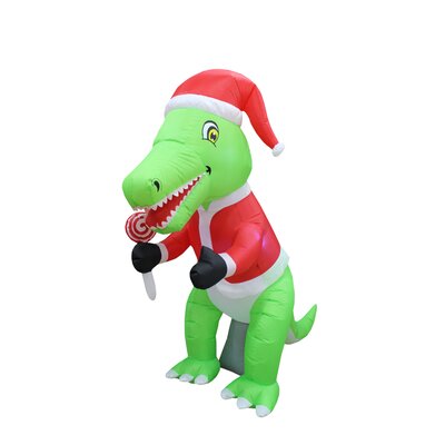 6 Foot Tall Christmas Inflatable Green Dinosaur with Christmas Hat and Lollipop Indoor / Outdoor Holiday Blow Up Yard Garden Decoration -  The Holiday AisleÂ®, THLA2779 39716843