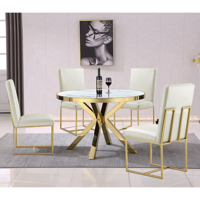 Bilgola White and Gold Leather Dining Chairs