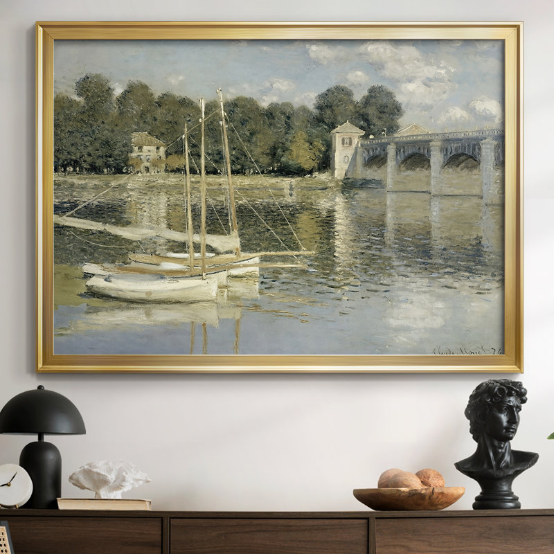 Le pont à Argenteuil-Claude Monet - Toile tendue avec châssis, 1874, 30 x 5 x 42,5, Toile avec cadre, Doré