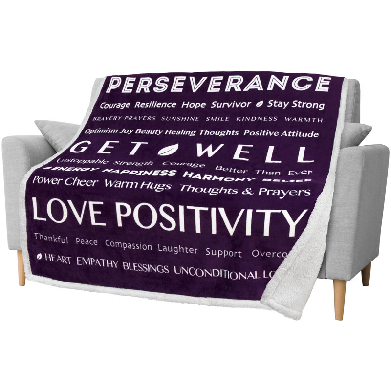 Purple Reversible Sherpa Fleece Healing Thoughts Blanket