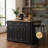 54" Black Farmhouse Kitchen Island with Drop Leaf, 4 Doors & 3 Drawers, Rubber Wood Top, Wheels-1243030380