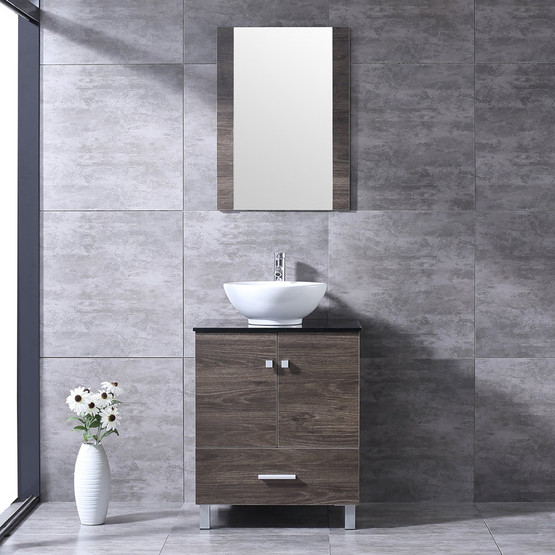 Alderic 24'' Single Bathroom Vanity with Tempered Glass Top