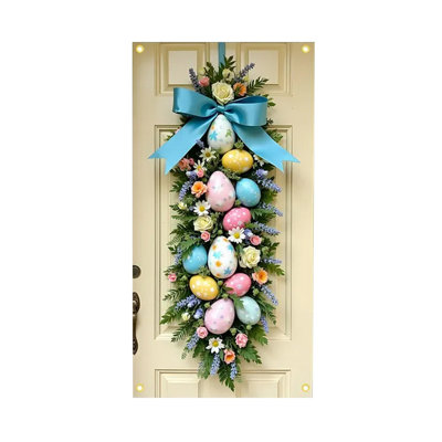 Easter Wreath Door Flag  Door Hanging Door Cover Decoration Spring Easter Decor For Front Door Festive