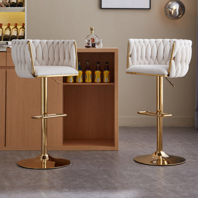 Swivel Adjustable Height Bar Stool Modern Velvet Bar Stool with Metal Frame