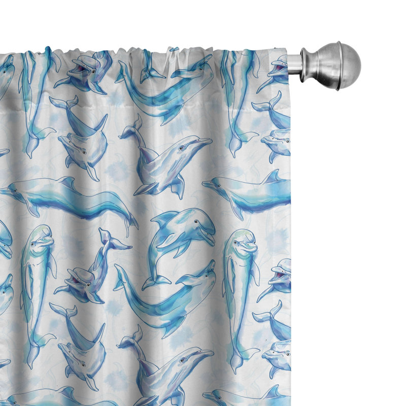 Sea Animals Semi-Sheer Rod Pocket Curtain Panels, 28" x 84"