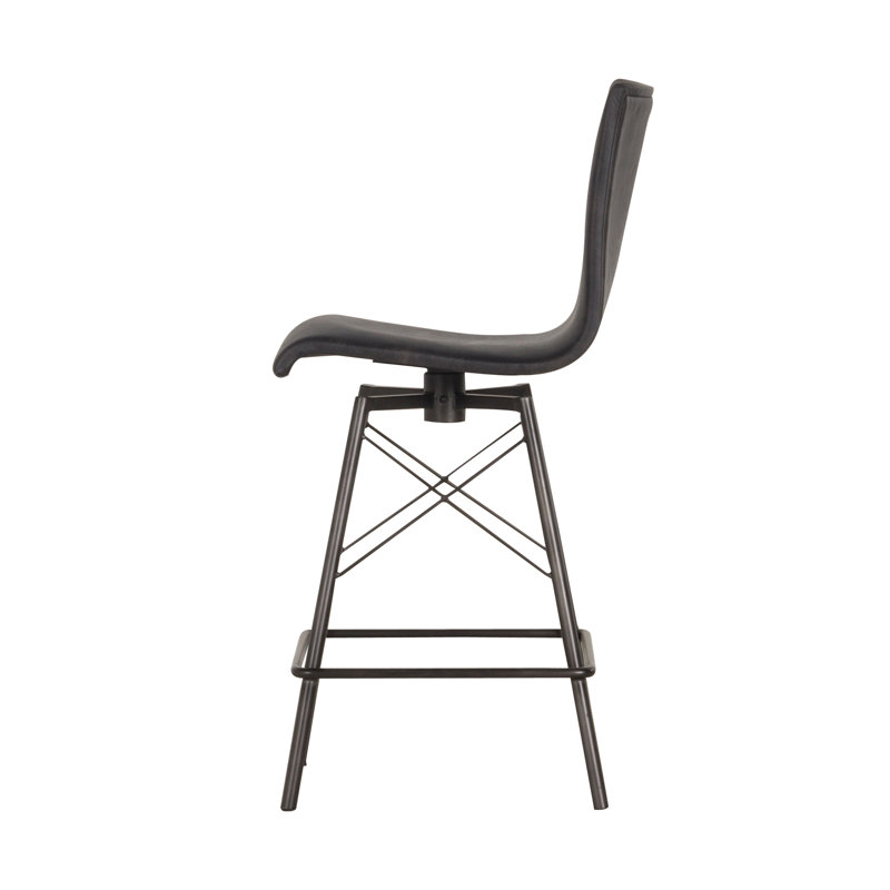 Swivel Upholstered Counter Stool with Metal Frame, Counter Stool (26" Seat Height), Rialto Ebony Top Grain Leather