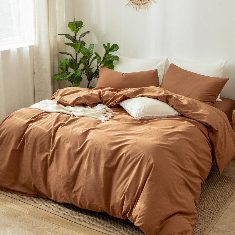 King Dark Orange Linen-Like Cotton Duvet Cover Set
