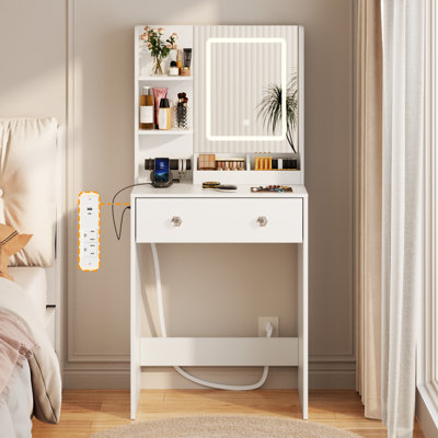 Bureau de coiffeuse avec miroir et lumières, coiffeuse de maquillage avec tiroirs