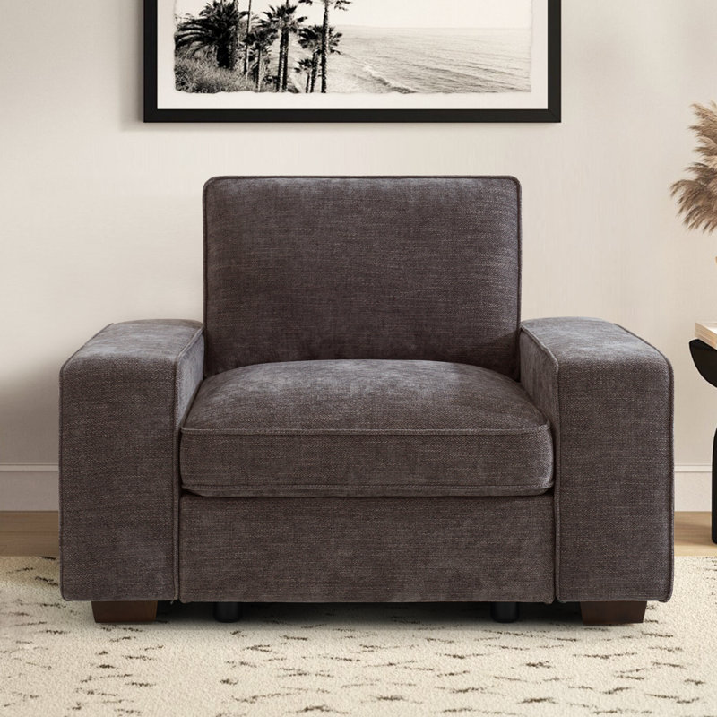 Canapé modulaire en chenille avec accoudoirs et espace de rangement amovible, Gris foncé