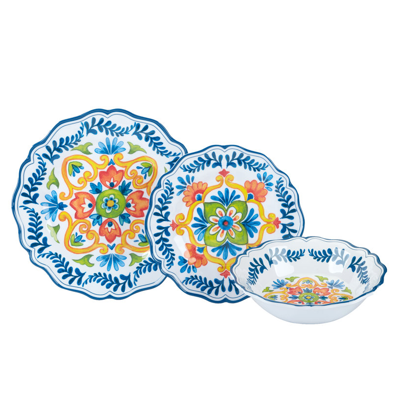Flores Vibrant Floral Melamine Dinnerware Set, Service for 4