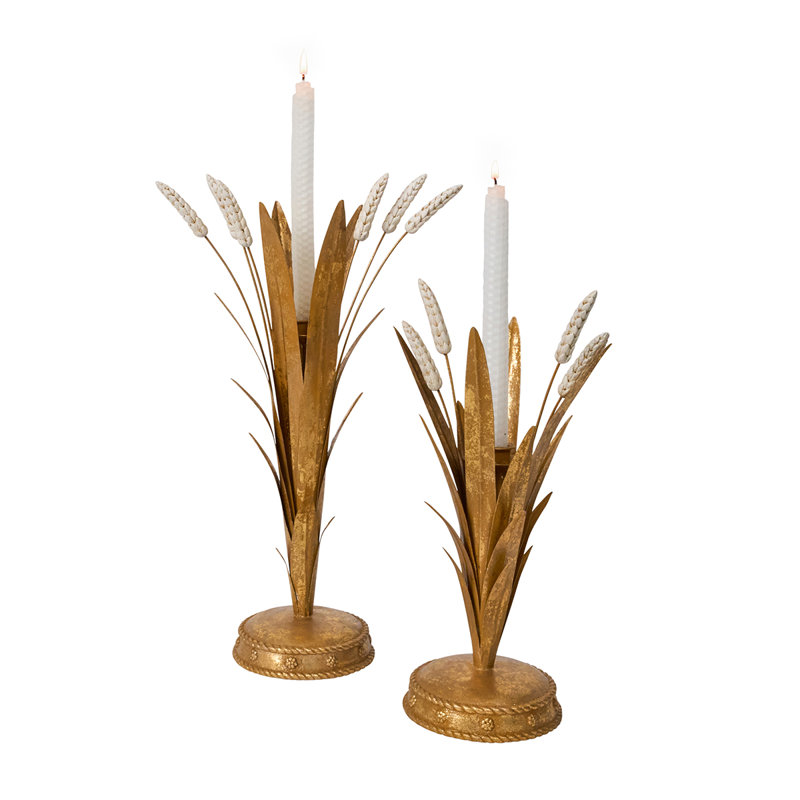 Forest Walk Wheat Candlestick - Gold, 13" H x 8.5" W x 5" D