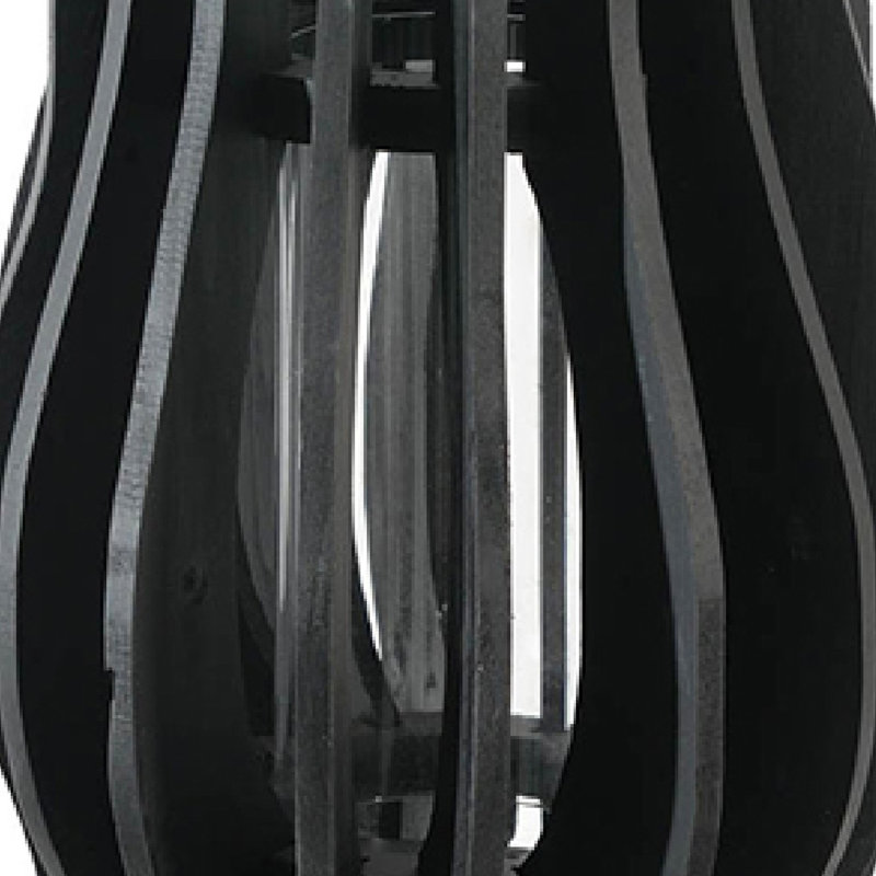 Decorative Lantern, Sculptural Shape And Leather Handle, Black Wood 16 Inch